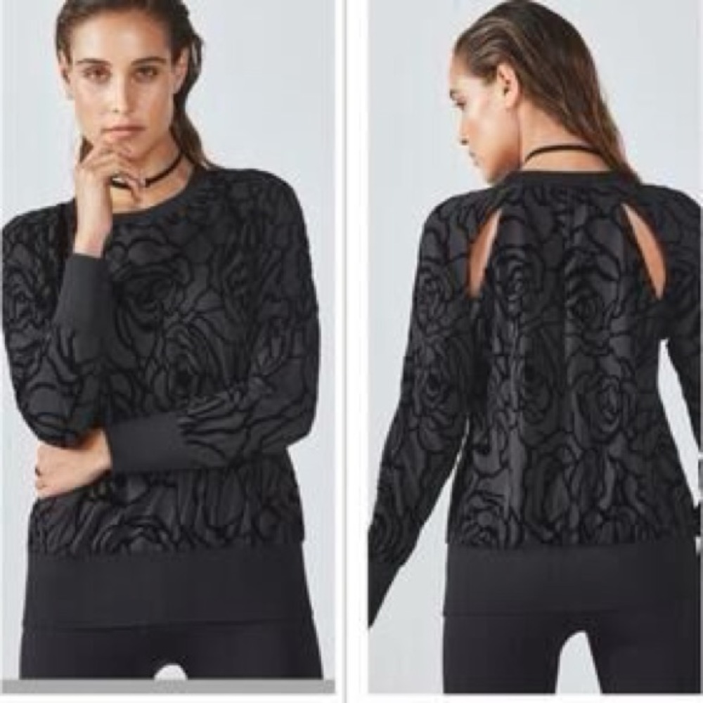 Fabletics Lola Back At It Cutout Top w/Black Floral Pattern